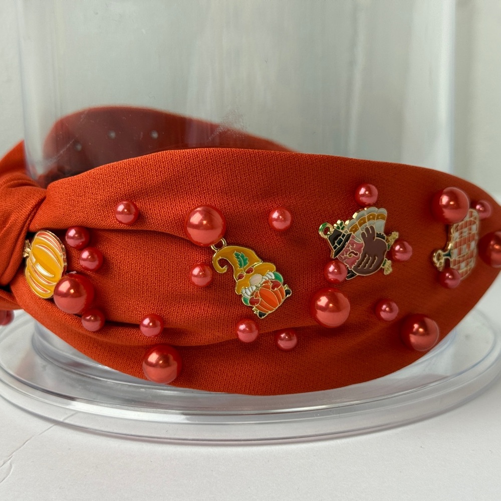 Red Beaded Headband with Pumpkin Charms - Picture 2 of 6